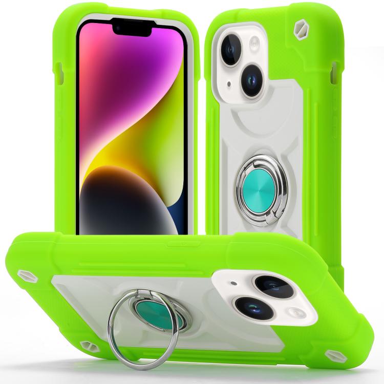 Custodia ibrida silicone PC con doppio anello per iPhone 15