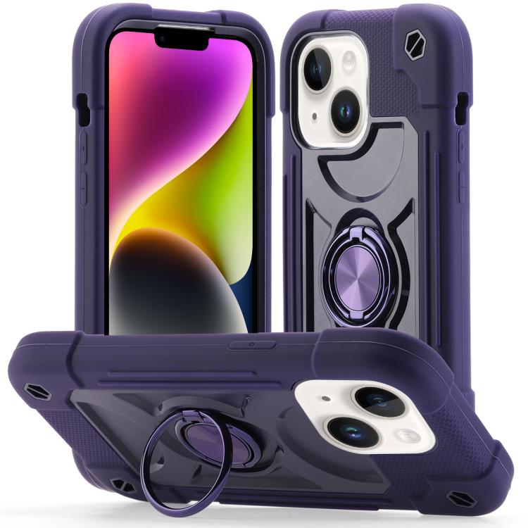 Custodia ibrida silicone PC con doppio anello per iPhone 15