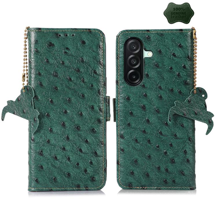 Custodia telefono RFID in vera pelle con motivo struzzo per Samsung Galaxy A27