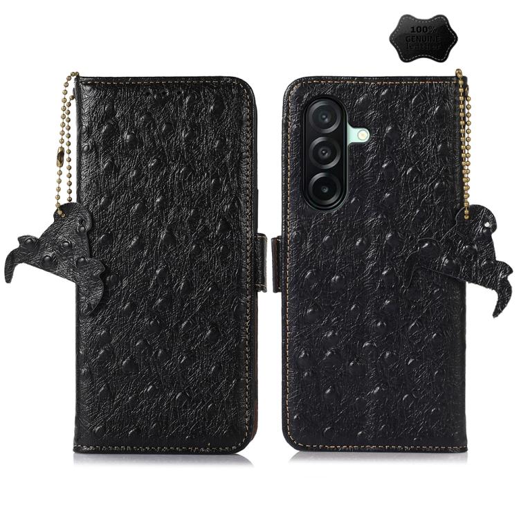 Custodia telefono RFID in vera pelle con motivo struzzo per Samsung Galaxy A27