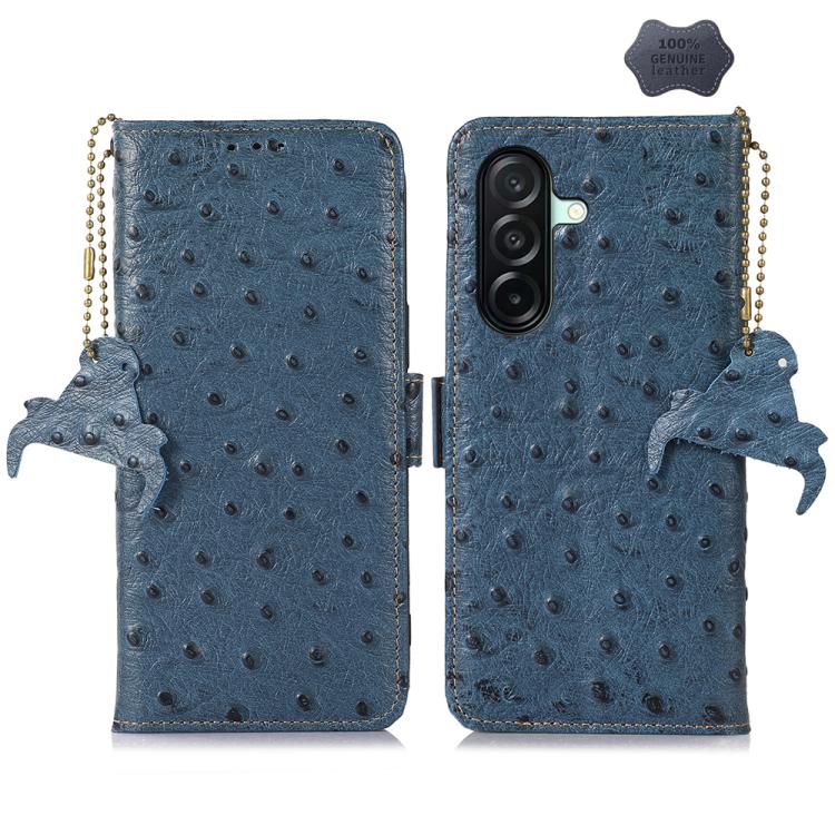 Custodia telefono RFID in vera pelle con motivo struzzo per Samsung Galaxy A27