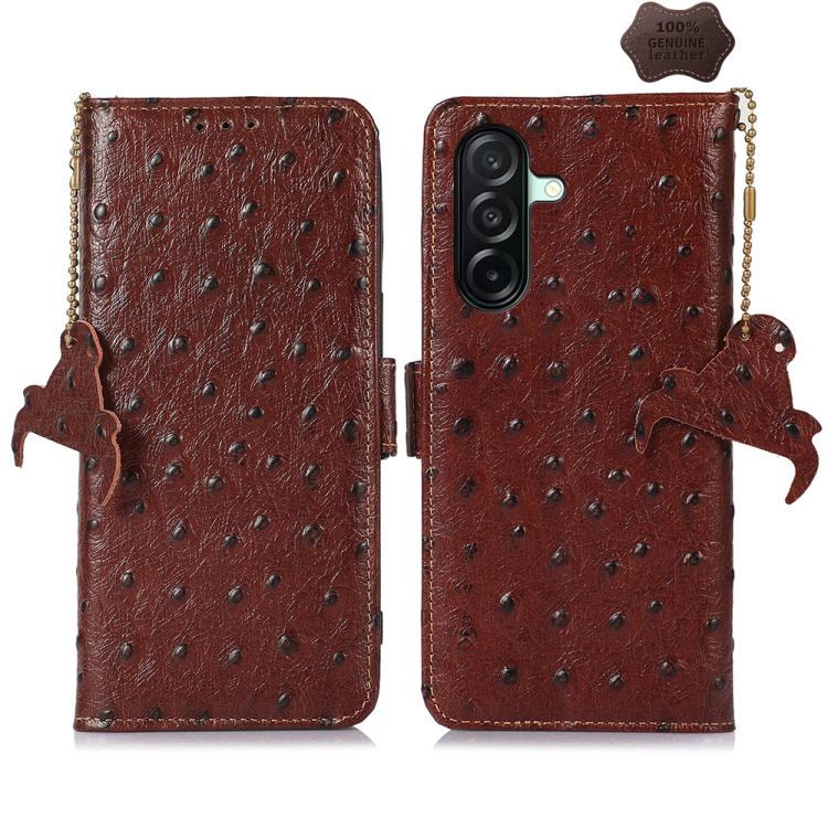 Custodia telefono RFID in vera pelle con motivo struzzo per Samsung Galaxy A27