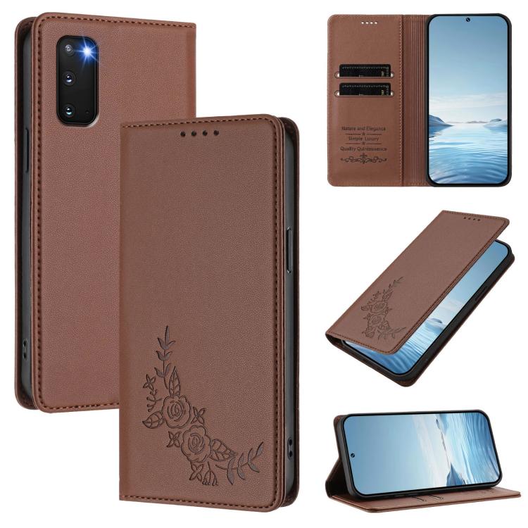 Custodia magnetica RFID in ecopelle con motivo peonia per Galaxy S20 5G
