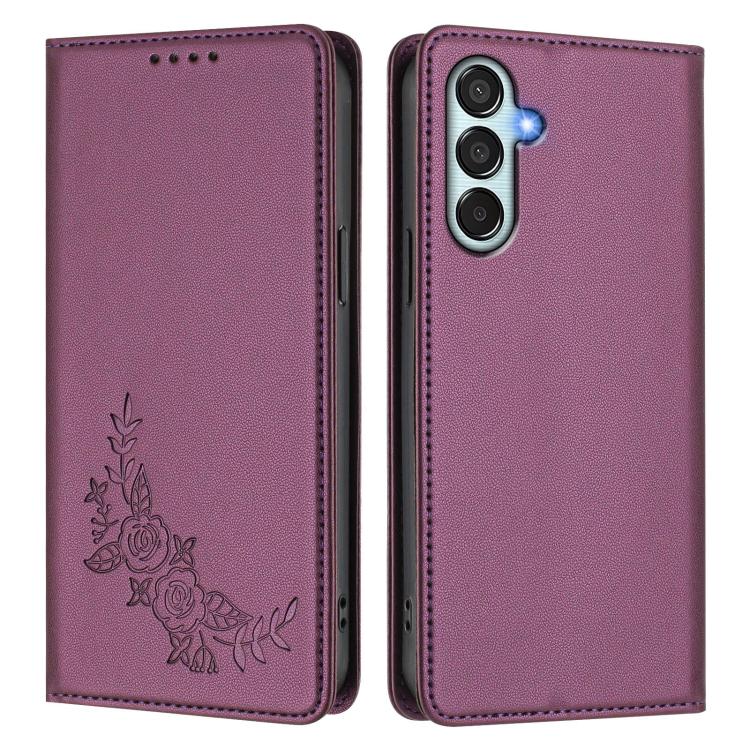 Custodia magnetica RFID in ecopelle con motivo peonia per Samsung Galaxy M15 5G