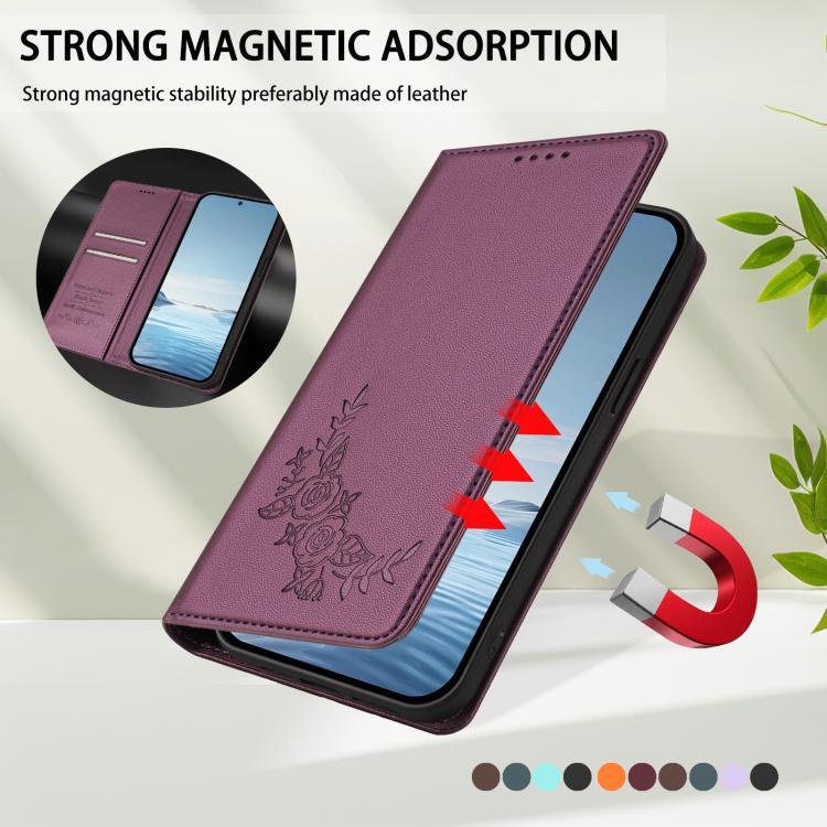 Custodia magnetica RFID in ecopelle con motivo peonia per Samsung Galaxy M15 5G