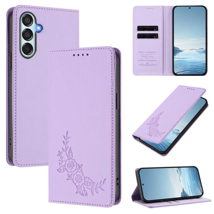 Custodia magnetica RFID in ecopelle con motivo peonia per Samsung Galaxy M15 5G