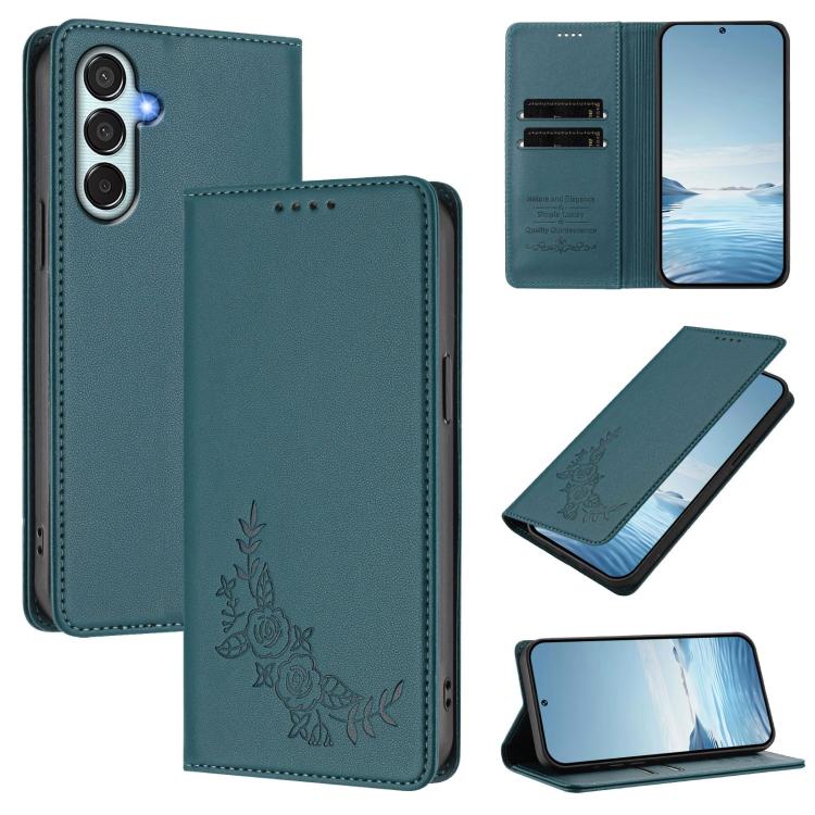 Custodia magnetica RFID in ecopelle con motivo peonia per Samsung Galaxy M15 5G
