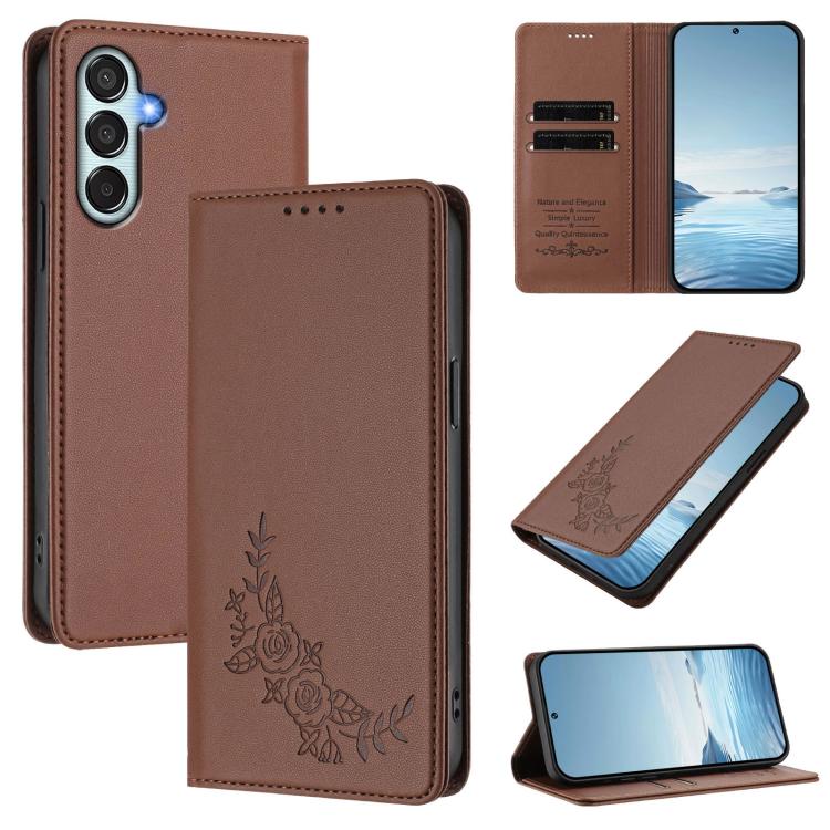 Custodia magnetica RFID in ecopelle con motivo peonia per Samsung Galaxy M15 5G