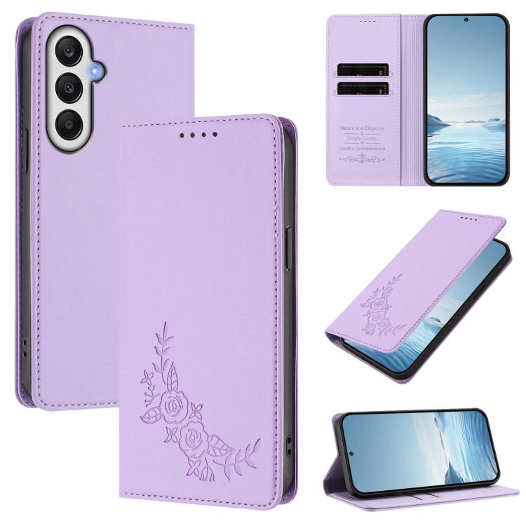 Custodia per telefono magnetica RFID in ecopelle con motivo peonia in rilievo., For Galaxy A16 4G / 5G, For Galaxy A05s / F14 4G
