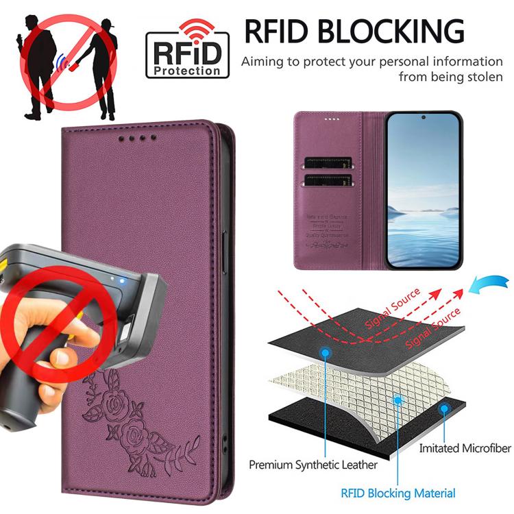 Custodia per telefono magnetica RFID in ecopelle con motivo peonia in rilievo., For Galaxy A16 4G / 5G, For Galaxy A05s / F14 4G