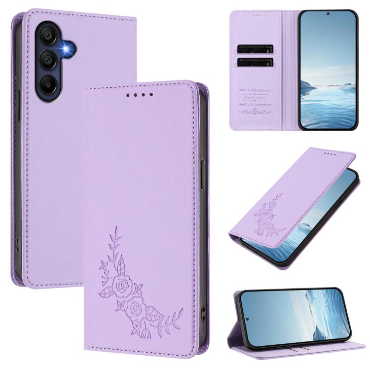 Custodia per telefono magnetica RFID in ecopelle con motivo peonia in rilievo., For Galaxy A16 4G / 5G, For Galaxy A05s / F14 4G
