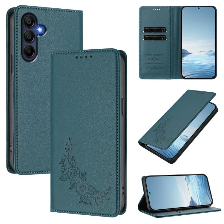 Custodia per telefono magnetica RFID in ecopelle con motivo peonia in rilievo., For Galaxy A16 4G / 5G, For Galaxy A05s / F14 4G