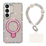 Custodia per telefono antiurto con bracciale e supporto magnetico IMD a doppia faccia con strass, antiurto., For Samsung Galaxy A17 5G, For Samsung Galaxy A56 5G