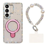 Custodia per telefono antiurto con bracciale e supporto magnetico IMD a doppia faccia con strass, antiurto., For Samsung Galaxy A17 5G, For Samsung Galaxy A56 5G