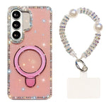 Custodia per telefono antiurto con bracciale e supporto magnetico IMD a doppia faccia con strass, antiurto., For Samsung Galaxy A17 5G, For Samsung Galaxy A56 5G