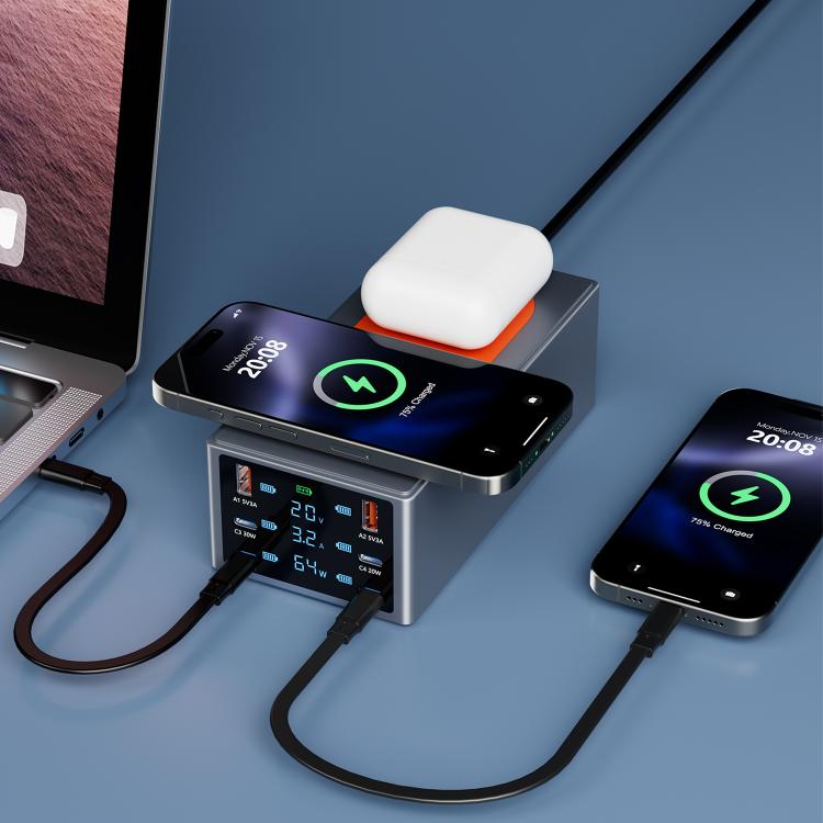 Stazione di ricarica multiporta 220W con ricarica wireless