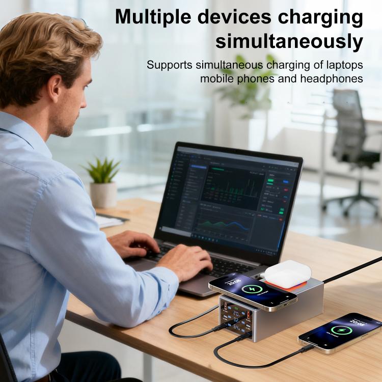 Stazione di ricarica multiporta 220W con ricarica wireless