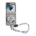 Custodia per telefono antiurto con chiusura magnetica a doppio asse in ecopelle vegana e cinturino da polso., For Galaxy Z Flip6 / 7 FE, For Galaxy Z Flip7 5G, For Galaxy Z Flip5