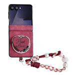 Custodia per telefono antiurto con chiusura magnetica a doppio asse in ecopelle vegana e cinturino da polso., For Galaxy Z Flip6 / 7 FE, For Galaxy Z Flip7 5G, For Galaxy Z Flip5
