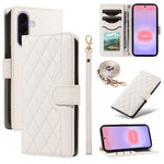 Custodia in pelle con griglia a rombi e tre scomparti per Galaxy A27 5G