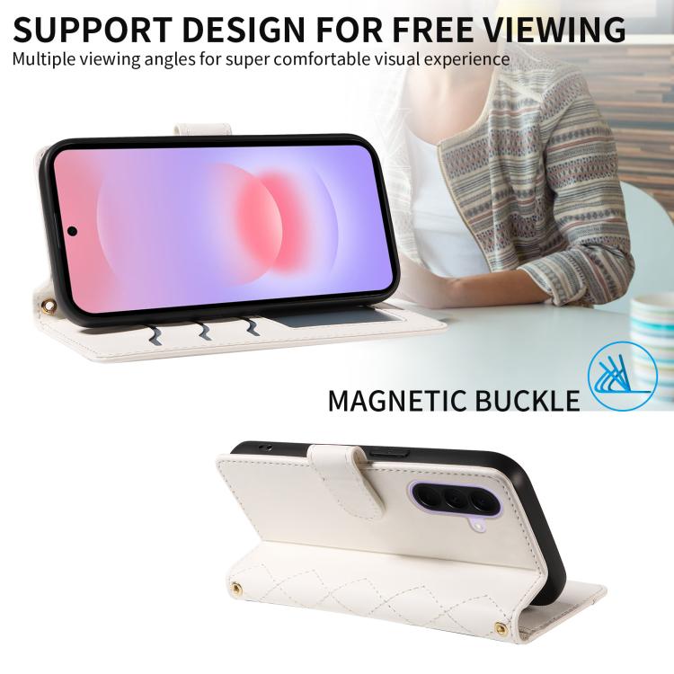 Custodia in pelle con griglia a rombi e tre scomparti per Galaxy A27 5G