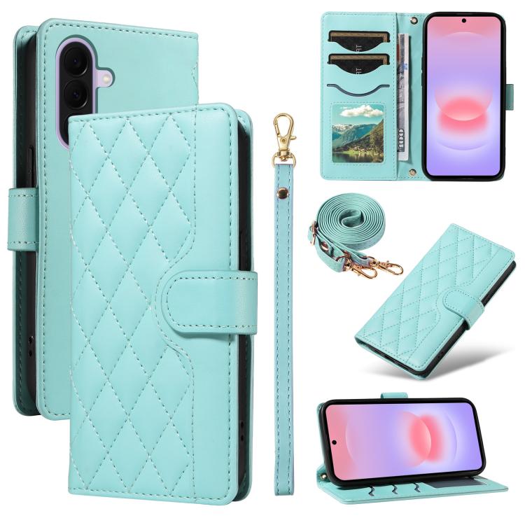 Custodia in pelle con griglia a rombi e tre scomparti per Galaxy A27 5G
