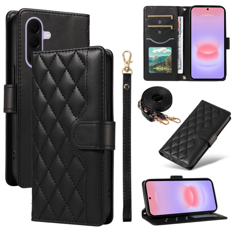 Custodia in pelle con griglia a rombi e tre scomparti per Galaxy A27 5G