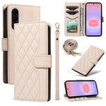 Custodia in pelle con griglia a rombi e tre scomparti per Galaxy A27 5G