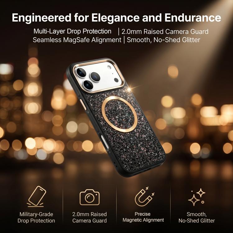 Custodia magnetica antiurto glitterata per iPhone 14 Pro Max