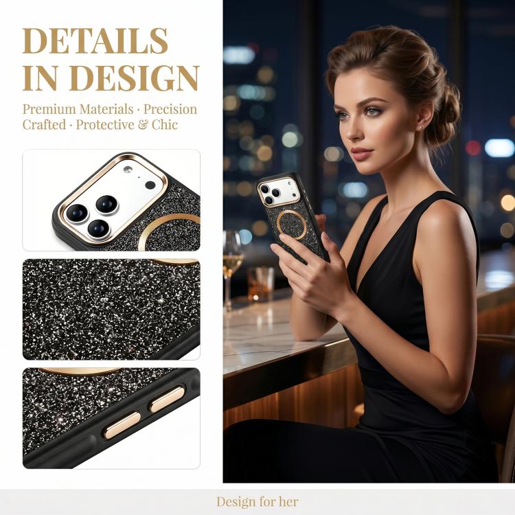 Custodia magnetica antiurto glitterata per iPhone 14 Pro Max
