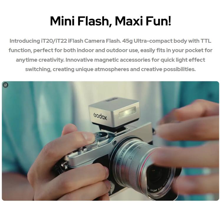 Flash per fotocamera Godox iT22 TTL Mini iFlash, iT22 C For Canon, iT22 N For Nikon, iT22 S For Sony, iT22 F For FUJIFILM, iT22 O For Olympus / Panasonic