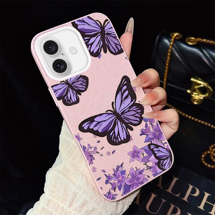 Custodia ibrida PC TPU con farfalle viola per iPhone