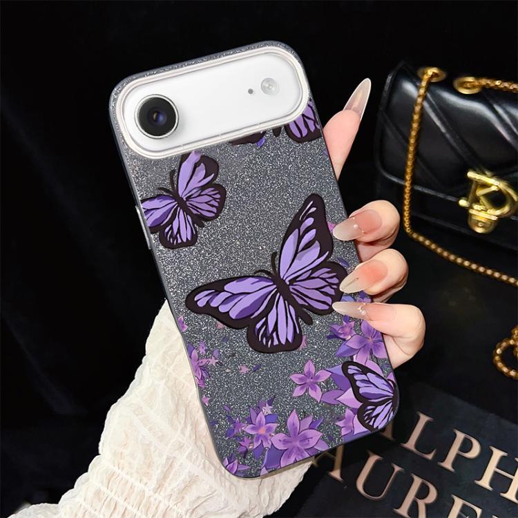 Custodia ibrida PC TPU con farfalle viola per iPhone