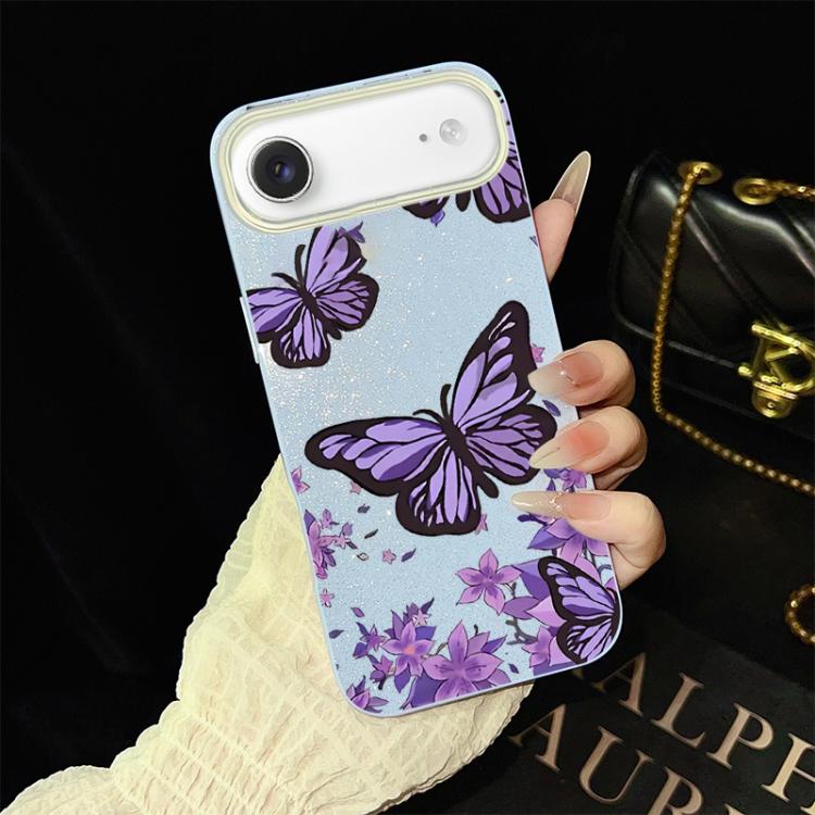 Custodia ibrida PC TPU con farfalle viola per iPhone