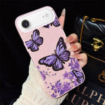 Custodia ibrida PC TPU con farfalle viola per iPhone