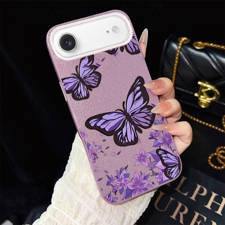Custodia ibrida PC TPU con farfalle viola per iPhone
