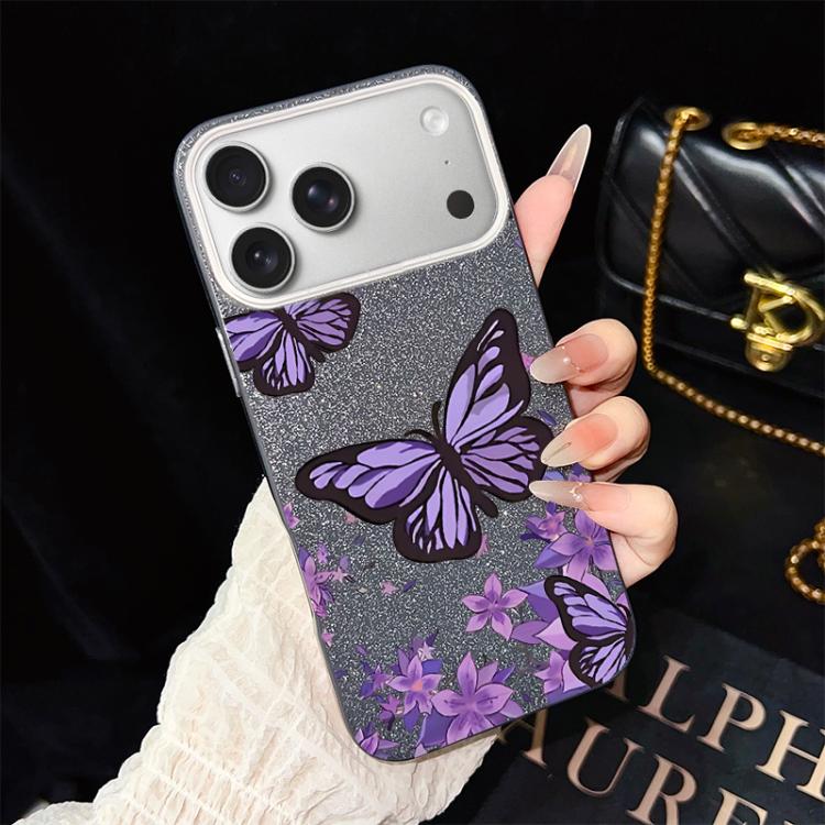 Custodia ibrida PC TPU con farfalle viola per iPhone