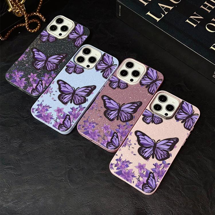 Custodia ibrida PC TPU con farfalle viola per iPhone