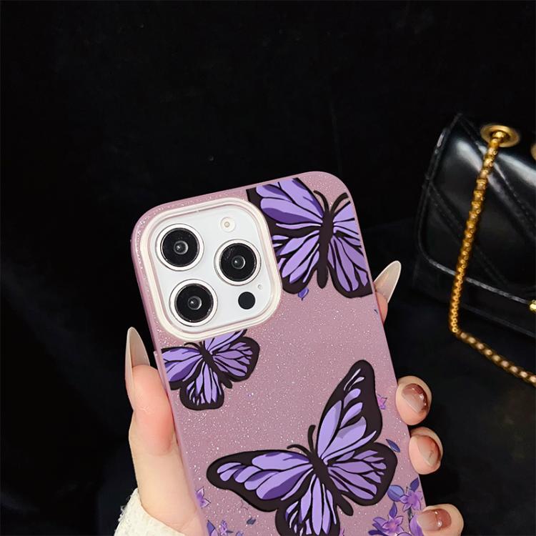 Custodia ibrida PC TPU con farfalle viola per iPhone
