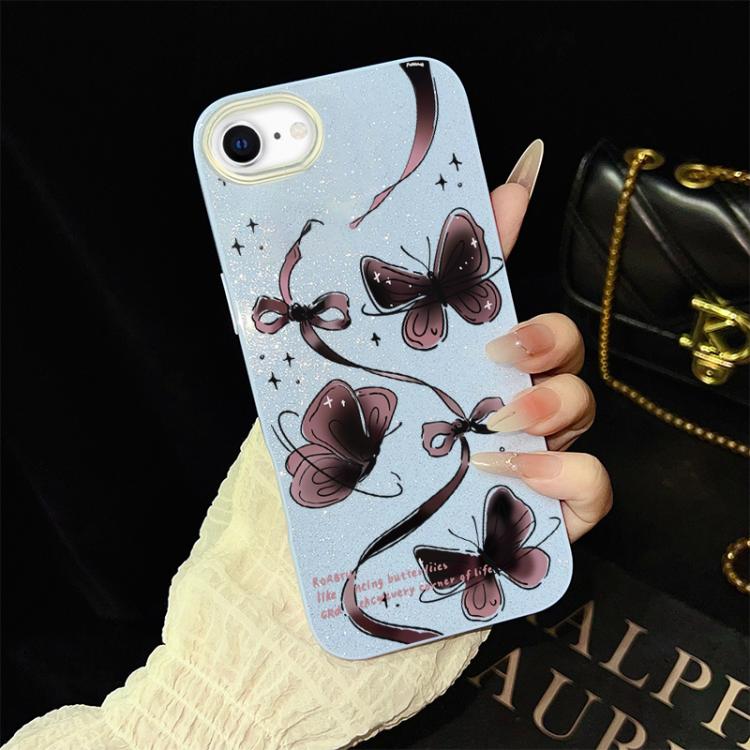 Custodia ibrida PC TPU con motivo farfalle per iPhone 15