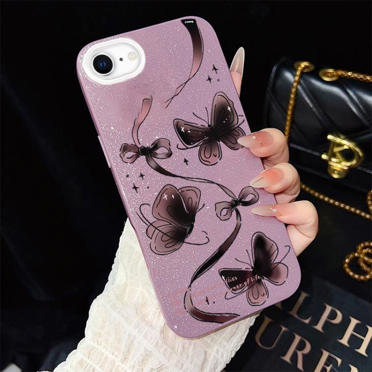 Custodia ibrida PC TPU con motivo farfalle per iPhone 15