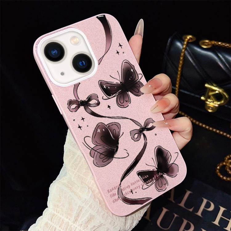 Custodia ibrida PC TPU con motivo farfalle per iPhone 15