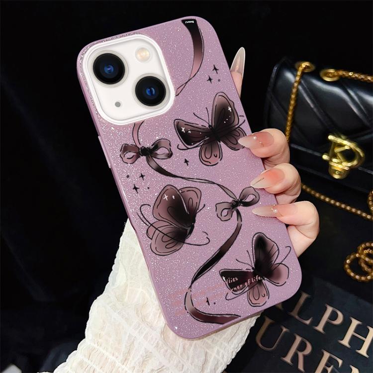 Custodia ibrida PC TPU con motivo farfalle per iPhone 15