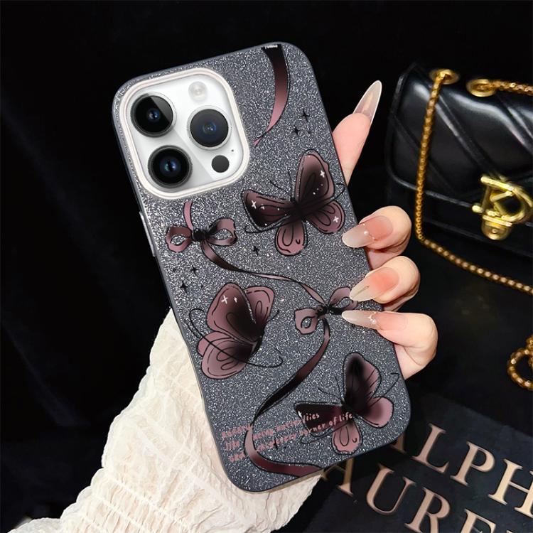 Custodia ibrida PC TPU con motivo farfalle per iPhone 15