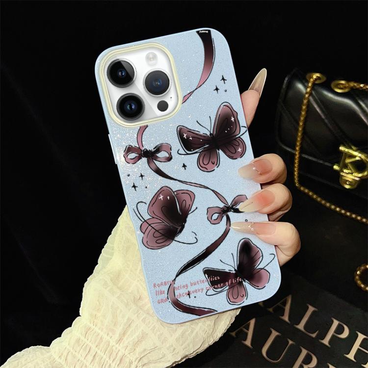 Custodia ibrida PC TPU con motivo farfalle per iPhone 15