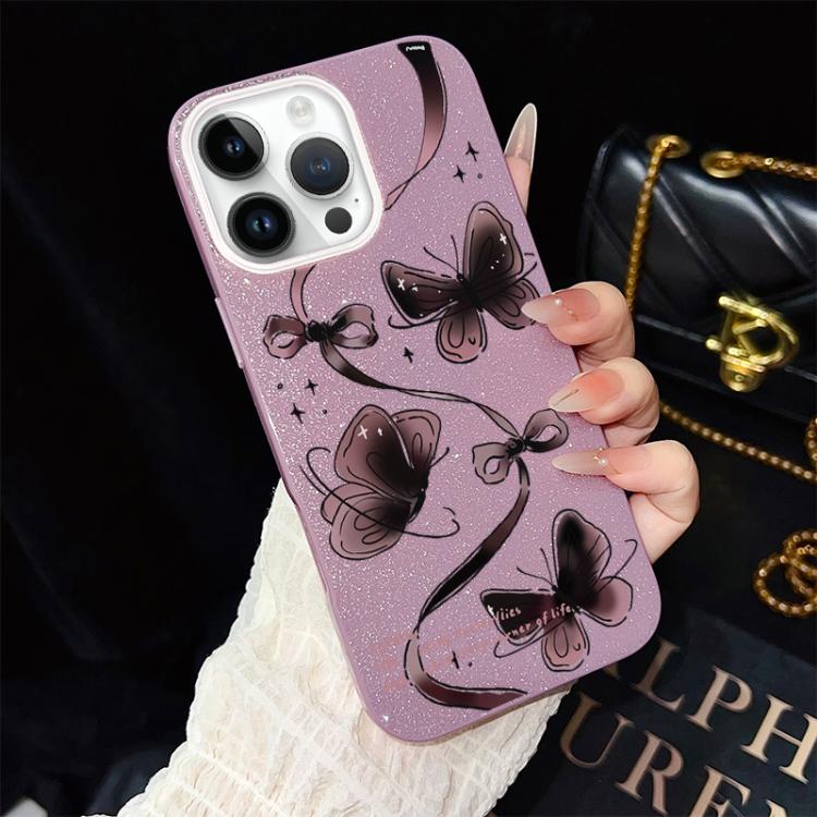 Custodia ibrida PC TPU con motivo farfalle per iPhone 15