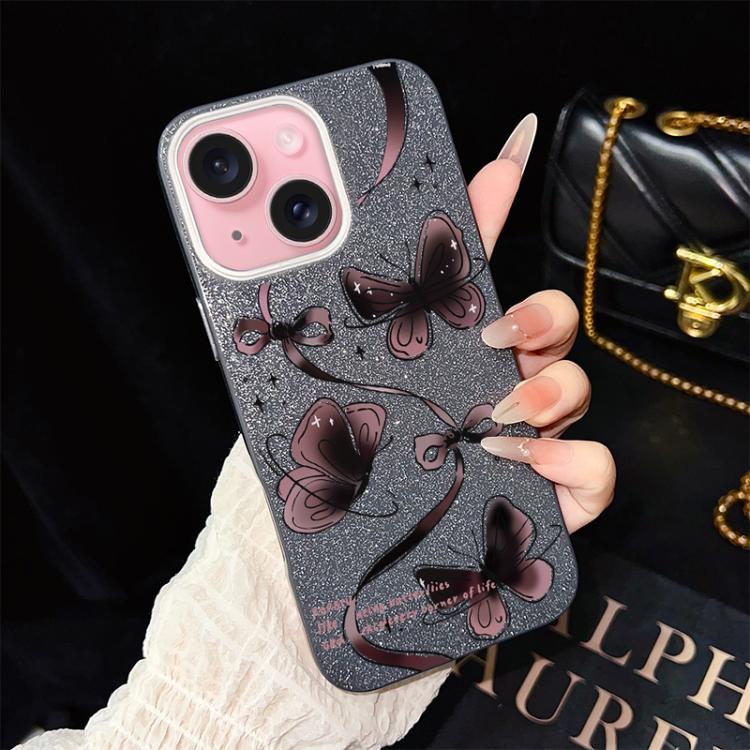 Custodia ibrida PC TPU con motivo farfalle per iPhone 15