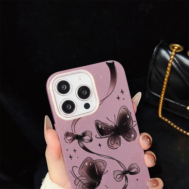 Custodia ibrida PC TPU con motivo farfalle per iPhone 15