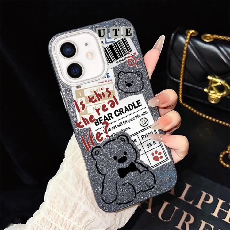 Custodia ibrida PC TPU con orsetto glitter per iPhone