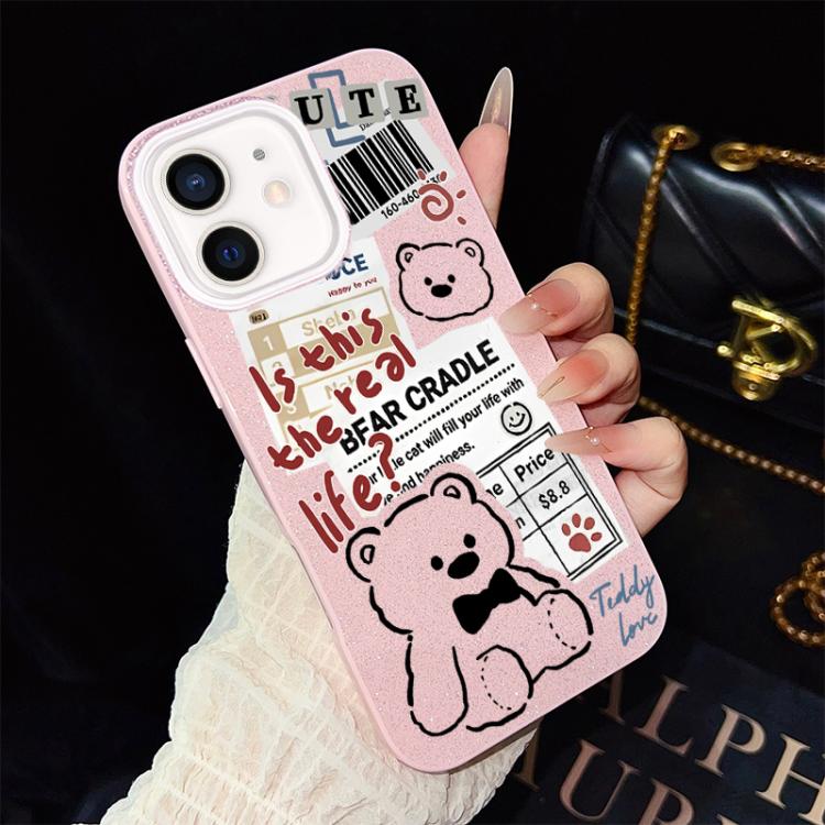 Custodia ibrida PC TPU con orsetto glitter per iPhone
